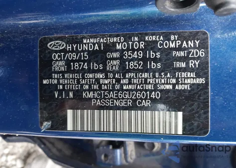 2016 Hyundai Accent Se из США, поврежденный, VIN KMHCT5AE6GU260140